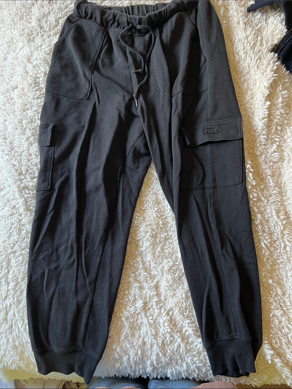 VS Pink Woman's Black Cargo Jogger Pants - Casual Comfort